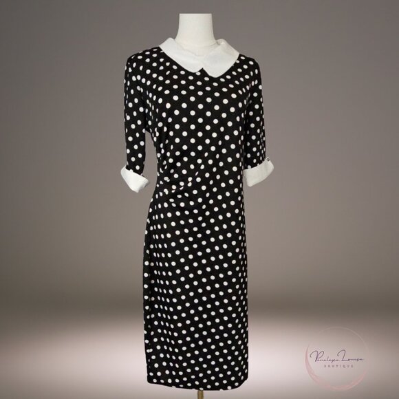 Oxiuly Retro Polka Dot Sheath Dress – Black & White – Peter Pan Collar – Size L - Picture 1 of 11